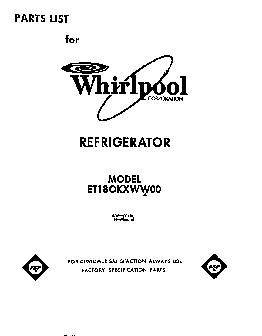 Whirlpool ET18OKXWN00 front cover diagram
