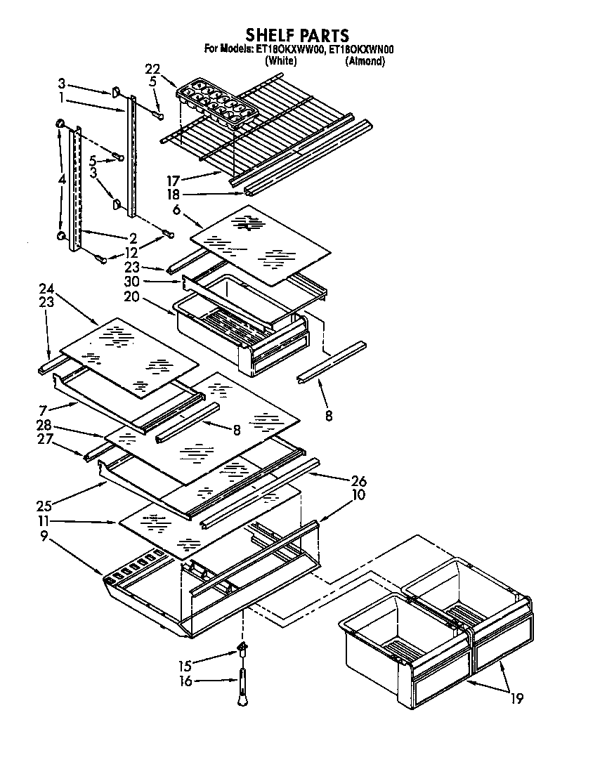 Whirlpool ET18OKXWN00 shelf diagram