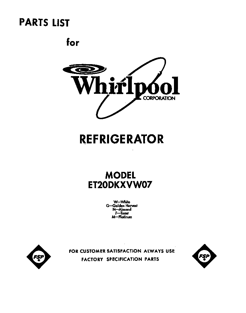Whirlpool ET20DKXVN07 front cover diagram