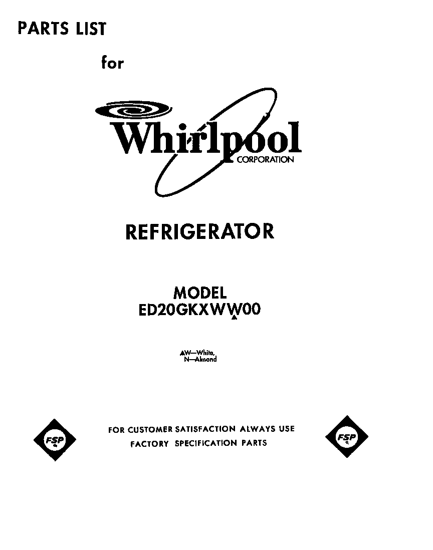 Whirlpool ED20GKXWN00 front cover diagram