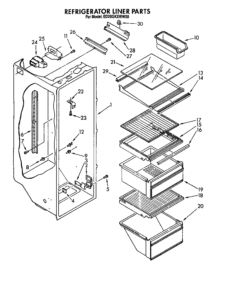Whirlpool ED20GKXWN00 refrigerator liner diagram