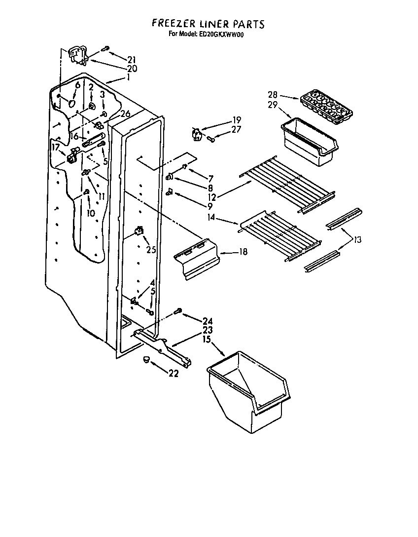 Whirlpool ED20GKXWN00 freezer liner diagram
