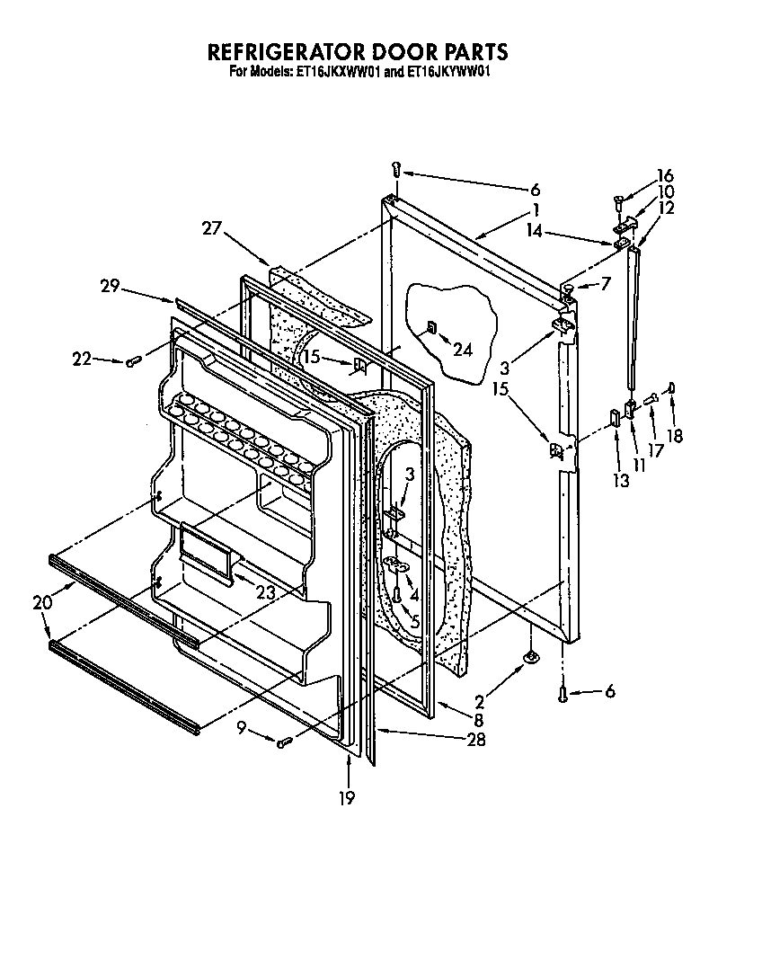 Whirlpool ET16JKXWW01 refrigerator door diagram