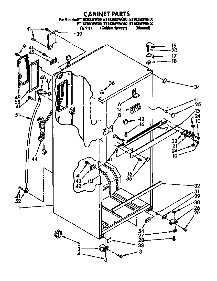 Whirlpool ET16ZMYWG00 cabinet diagram