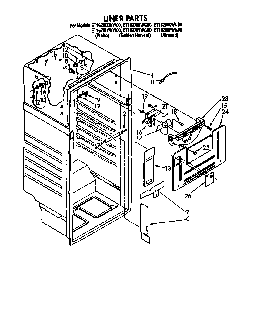 Whirlpool ET16ZMYWG00 liner diagram