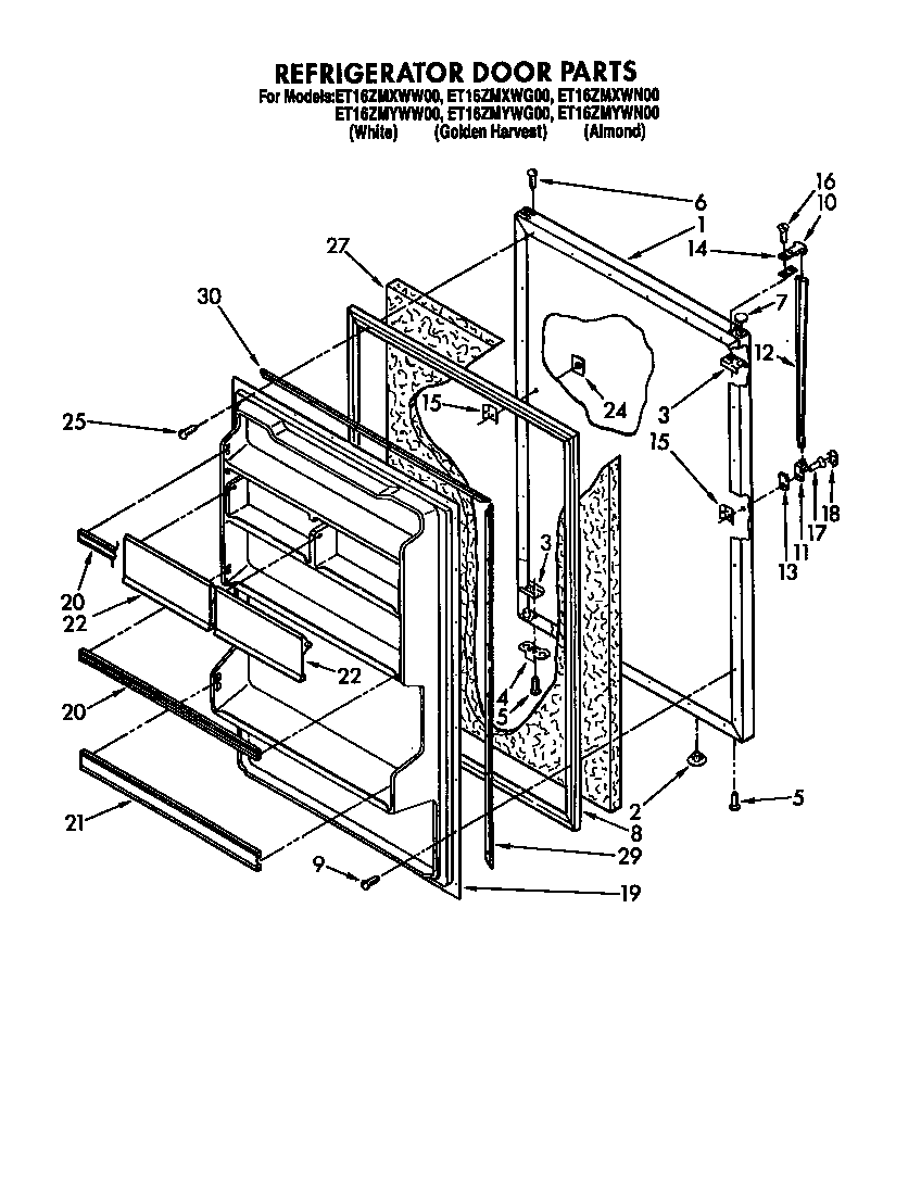 Whirlpool ET16ZMYWG00 refrigerator door diagram