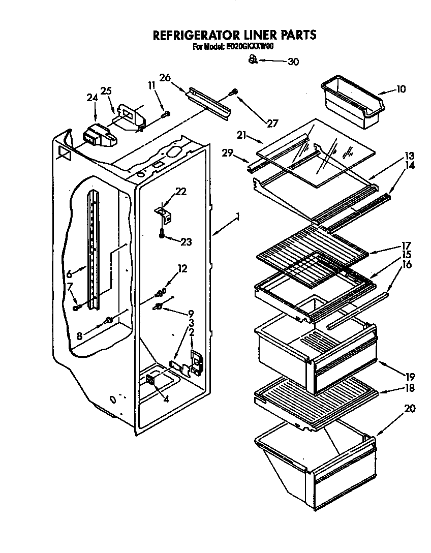 Whirlpool ED20GKXXW00 refrigerator liner diagram
