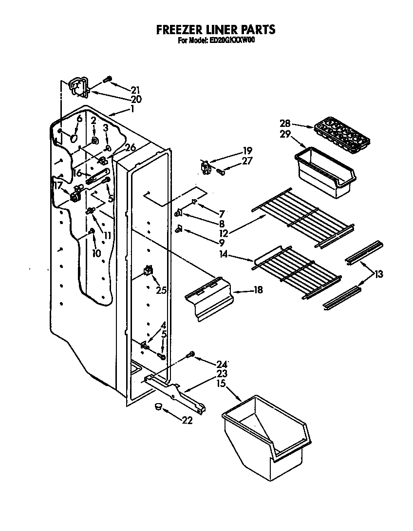 Whirlpool ED20GKXXW00 freezer liner diagram