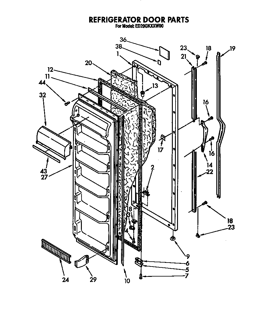 Whirlpool ED20GKXXW00 refrigerator door diagram