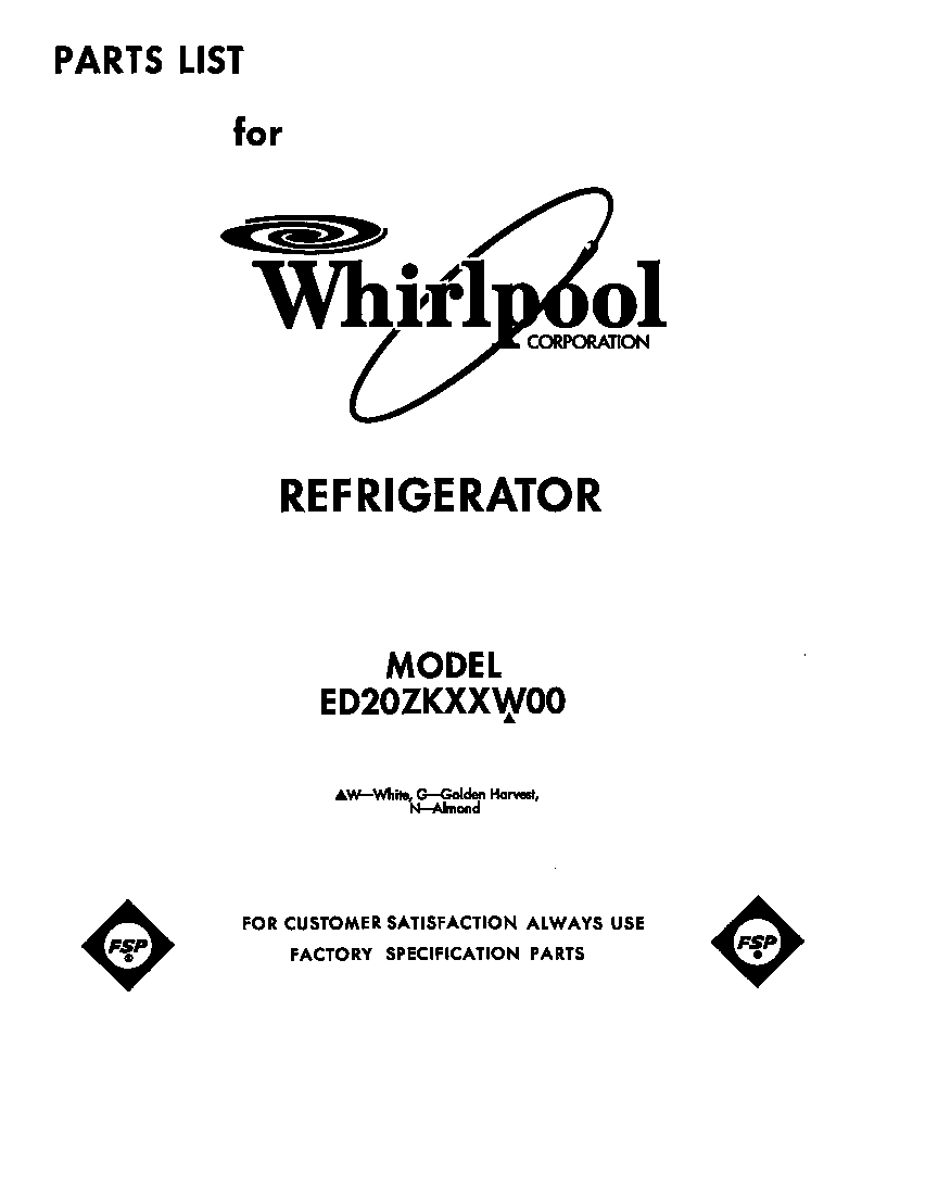 Whirlpool ED20ZKXXG00 front cover diagram