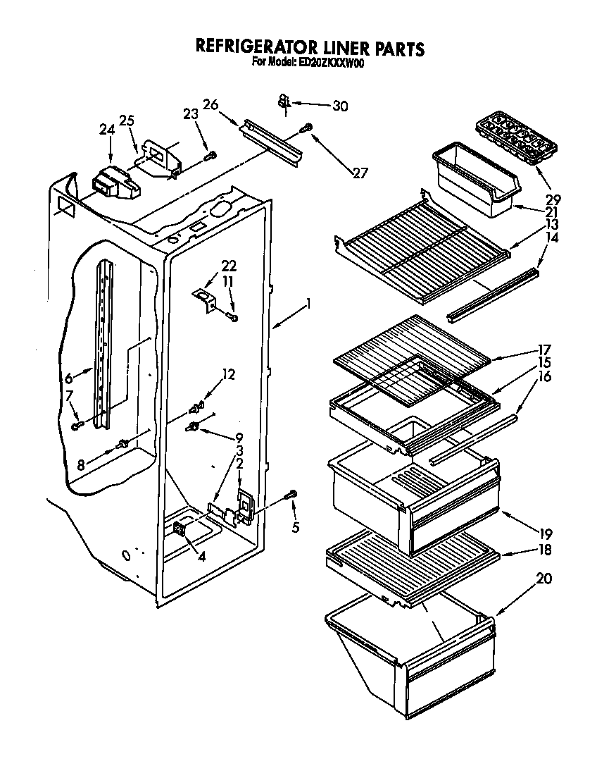 Whirlpool ED20ZKXXG00 refrigerator liner diagram