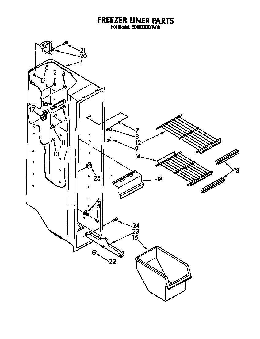 Whirlpool ED20ZKXXG00 freezer liner diagram