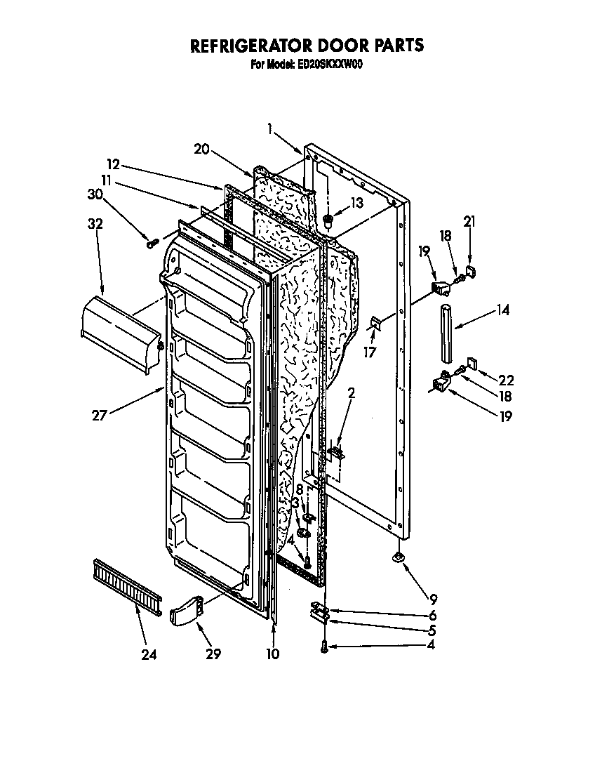 Whirlpool ED20SKXXW00 refrigerator door diagram