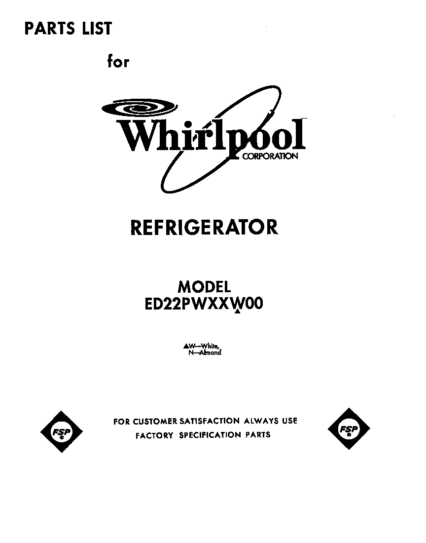 Whirlpool ED22PWXXN00 front cover diagram