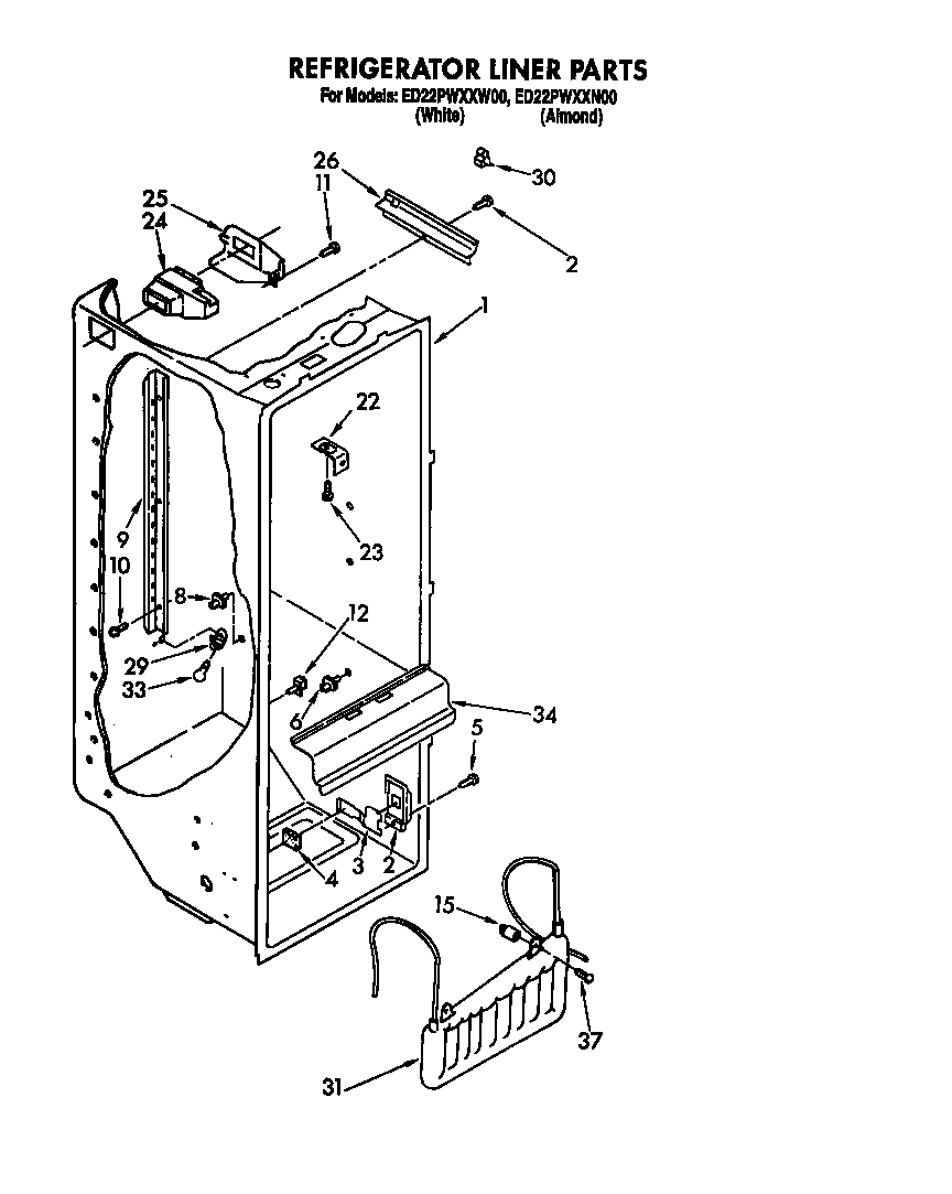 Whirlpool ED22PWXXN00 refrigerator liner diagram