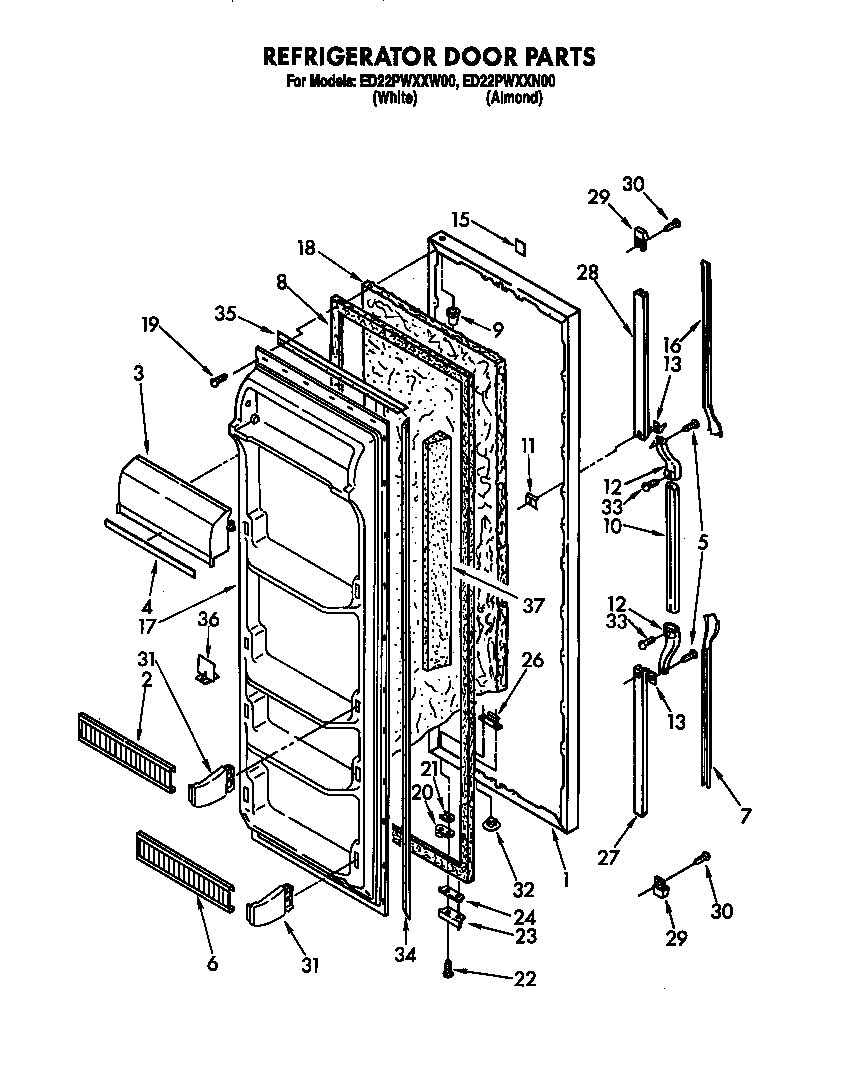 Whirlpool ED22PWXXN00 refrigerator door diagram