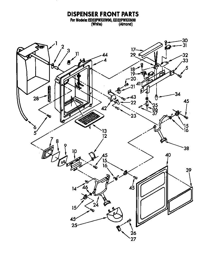 Whirlpool ED22PWXXN00 dispenser front diagram