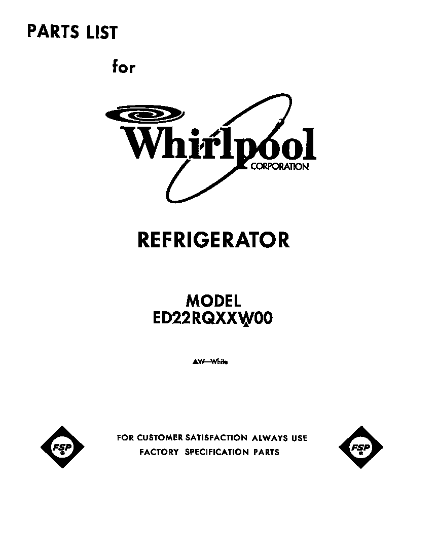 Whirlpool ED22RQXXN00 front cover diagram