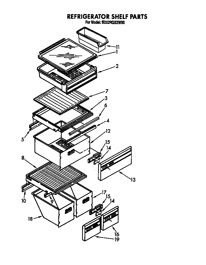 Whirlpool ED22RQXXN00 refrigerator shelf diagram