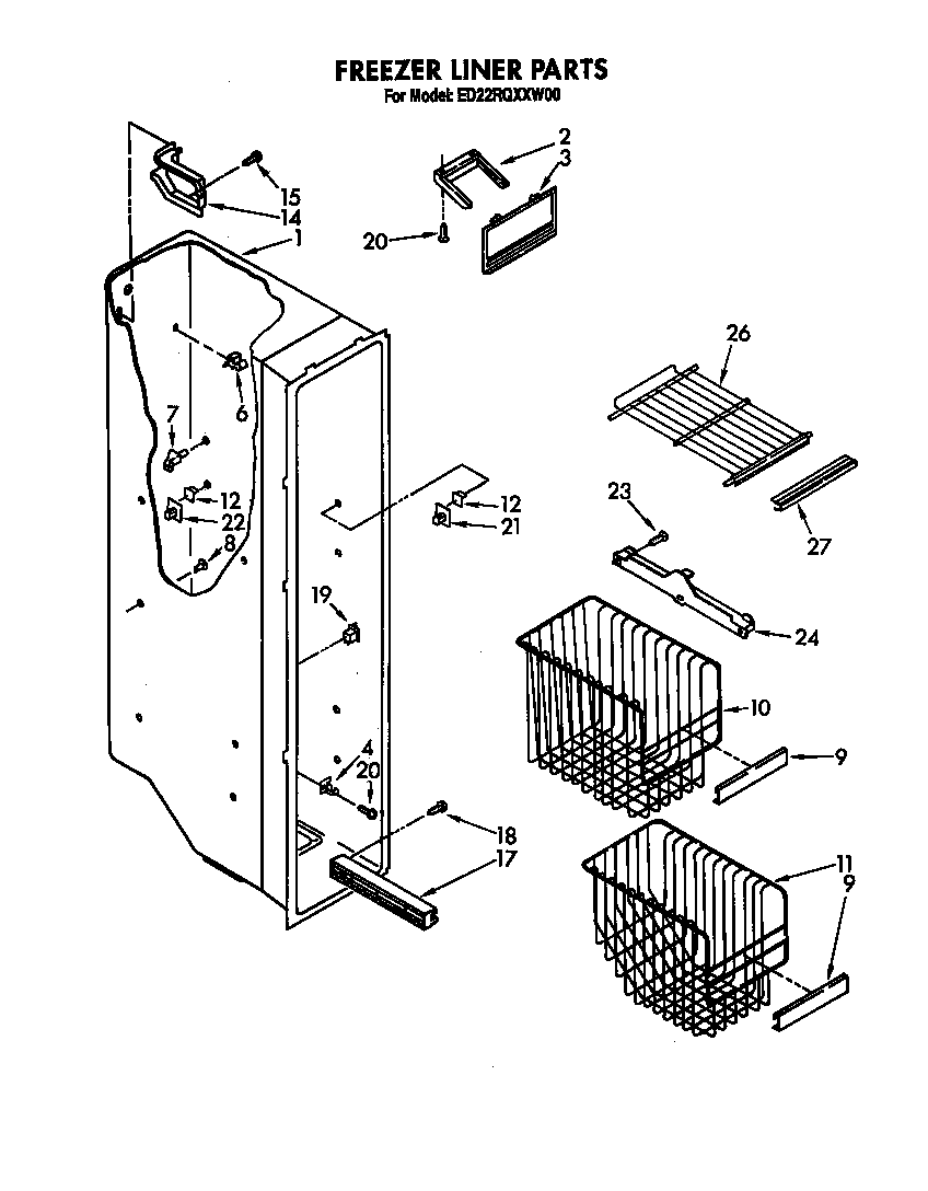 Whirlpool ED22RQXXN00 freezer liner diagram