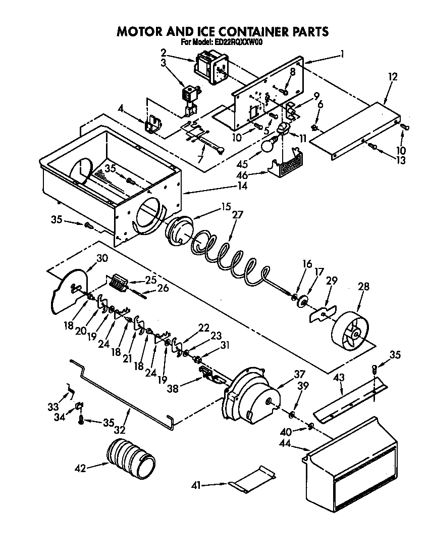 Whirlpool ED22RQXXN00 motor and ice container diagram