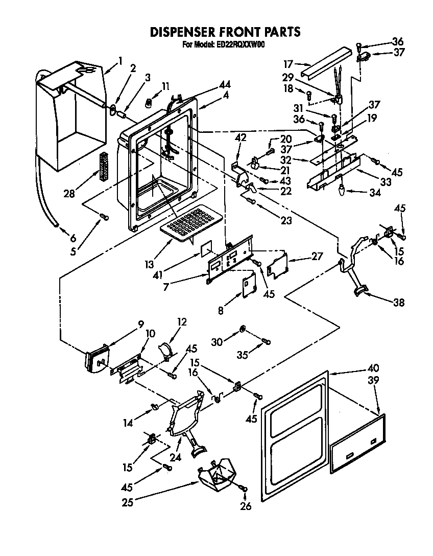 Whirlpool ED22RQXXN00 dispenser front diagram