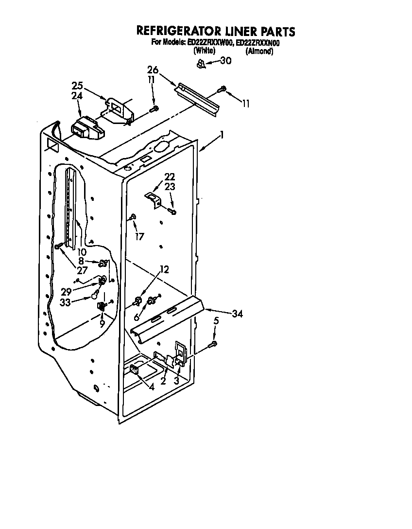 Whirlpool ED22ZRXXW00 refrigerator liner diagram