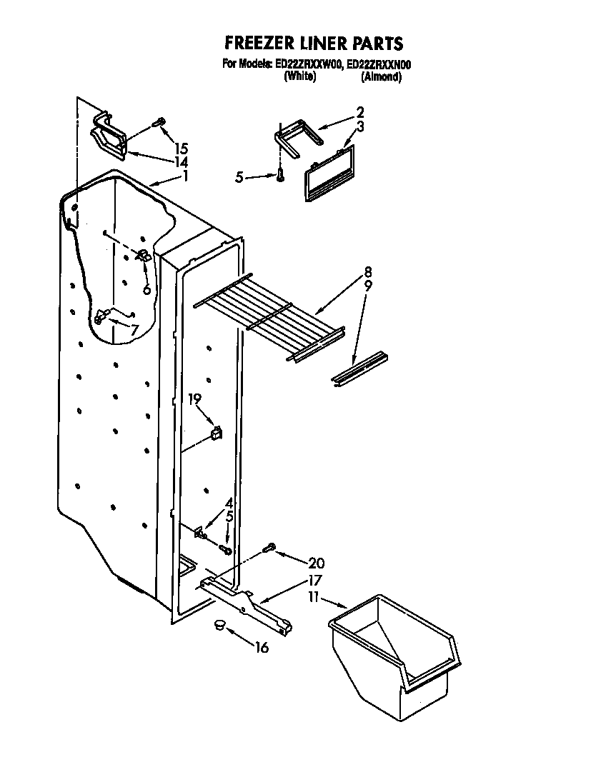 Whirlpool ED22ZRXXW00 freezer liner diagram