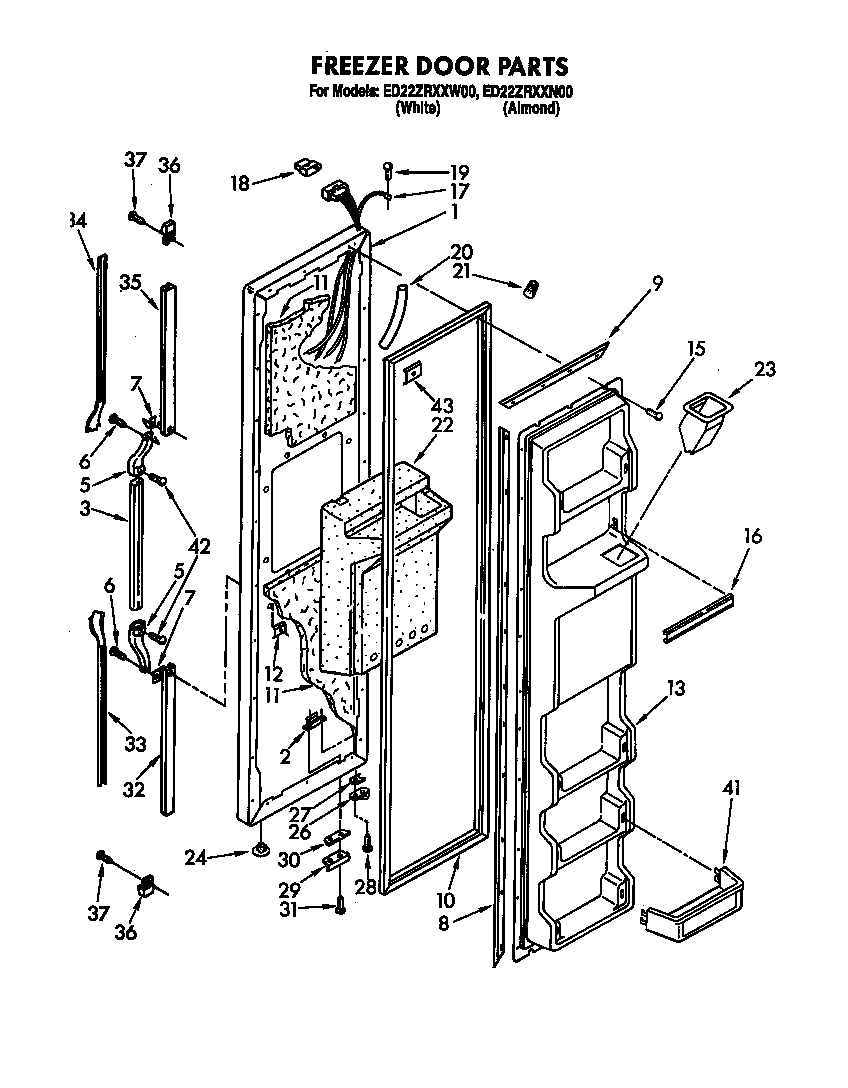 Whirlpool ED22ZRXXW00 freezer door diagram