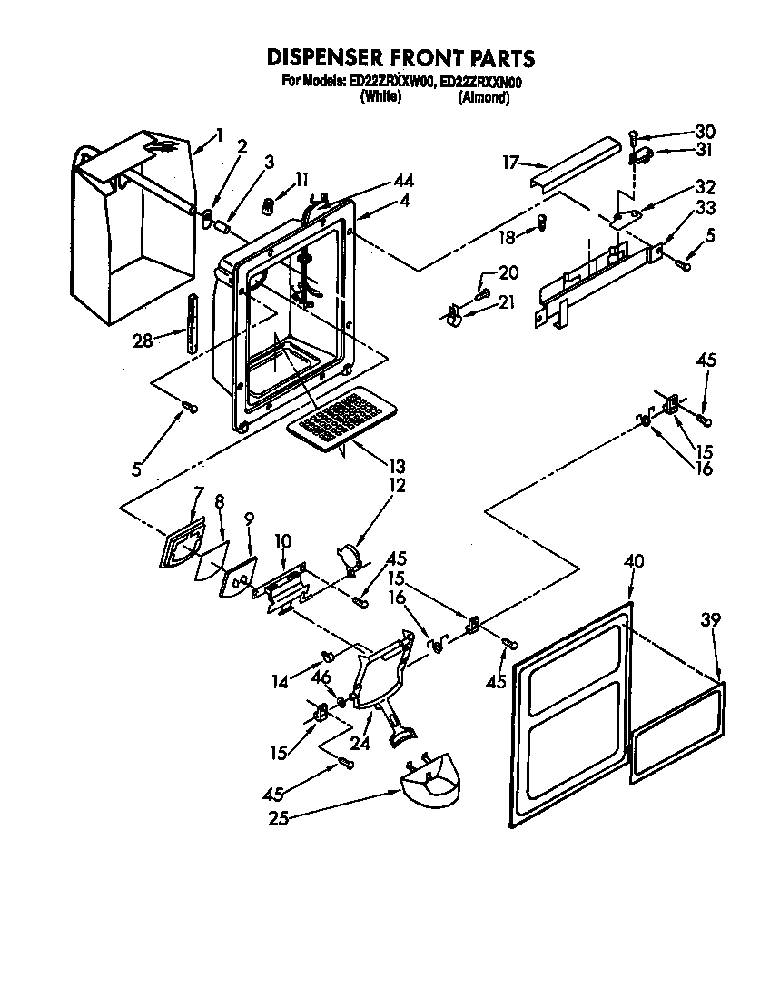 Whirlpool ED22ZRXXW00 dispenser front diagram