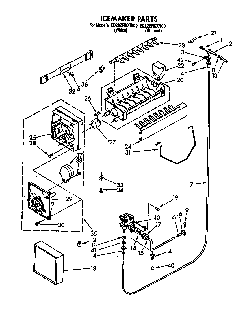 Whirlpool ED22ZRXXW00 icemaker diagram