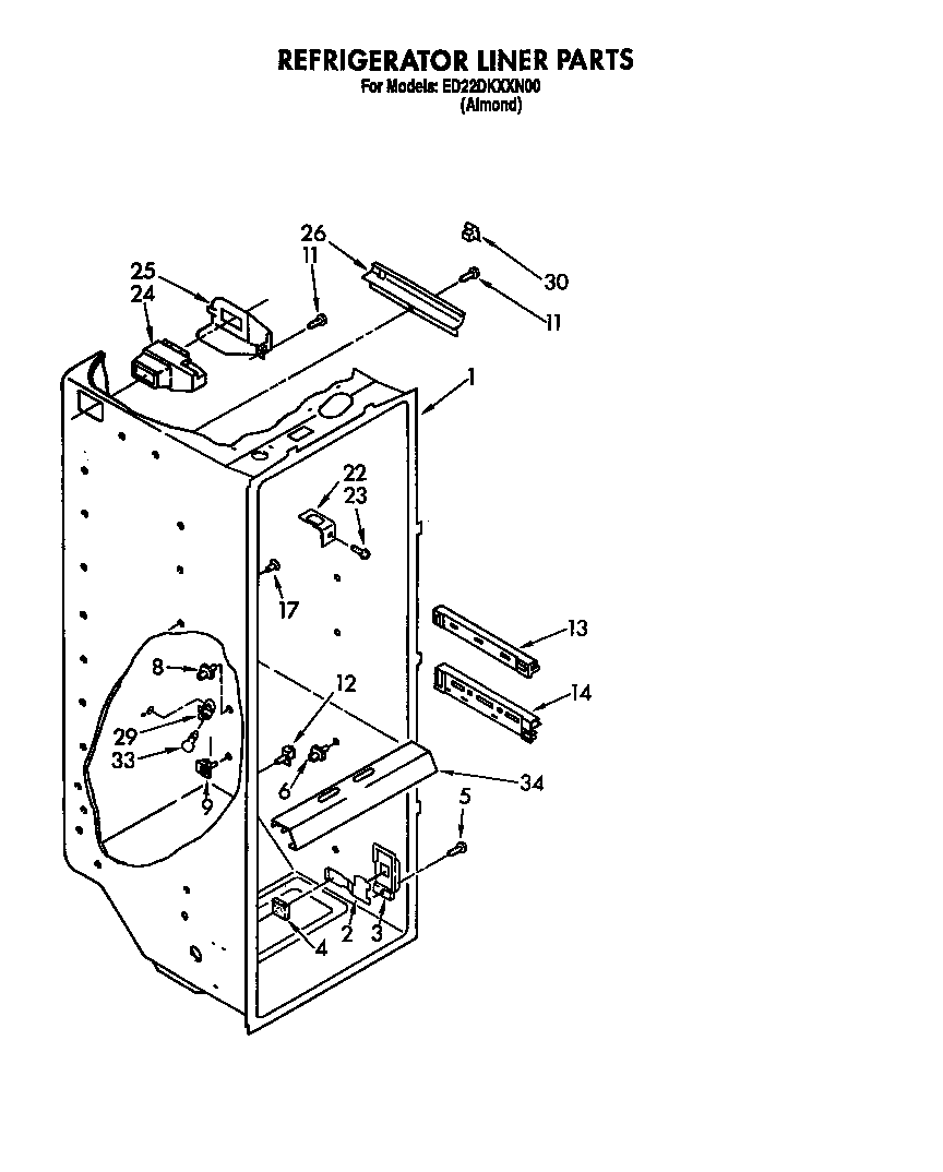 Whirlpool ED22DKXXW00 refrigerator liner diagram