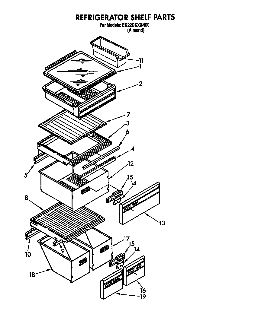 Whirlpool ED22DKXXW00 refrigerator shelf diagram