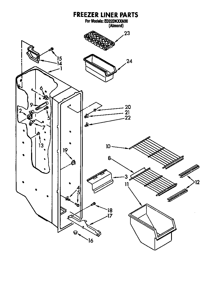 Whirlpool ED22DKXXW00 freezer liner diagram