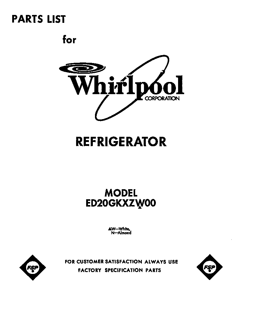 Whirlpool ED20GKXZN00 front cover diagram