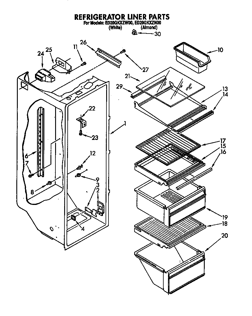 Whirlpool ED20GKXZN00 refrigerator liner diagram