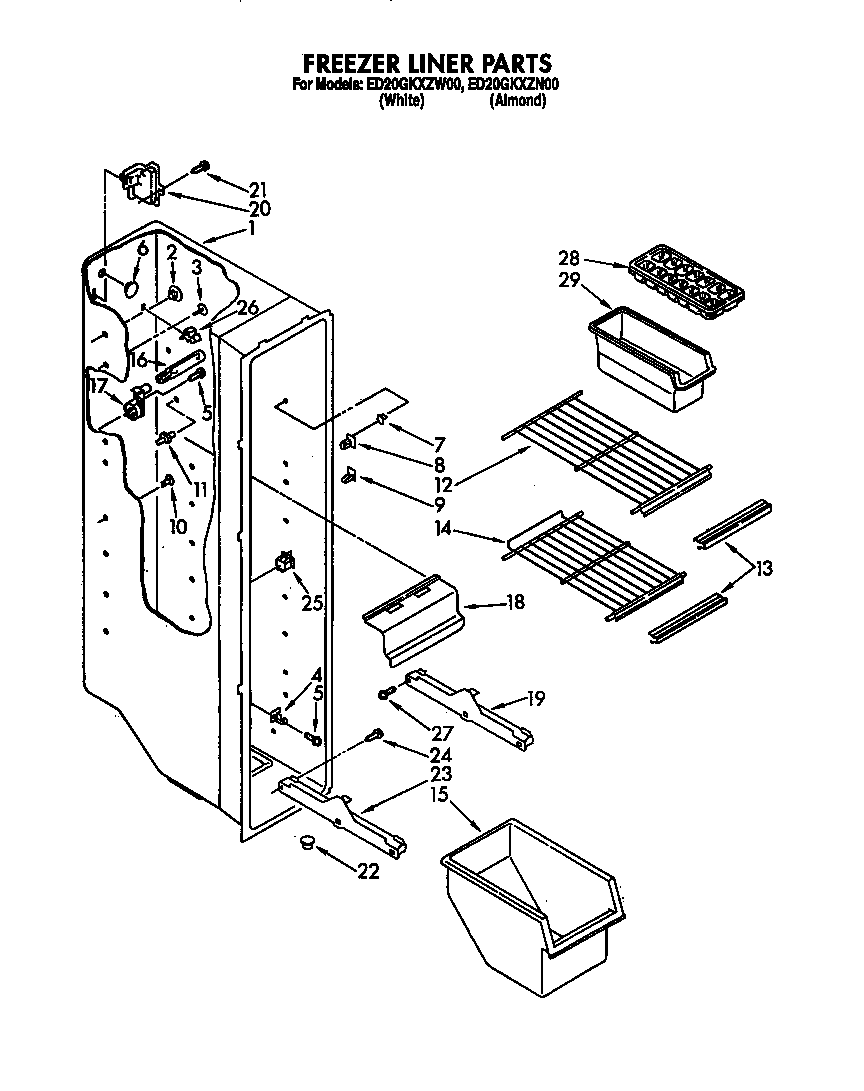 Whirlpool ED20GKXZN00 freezer liner diagram