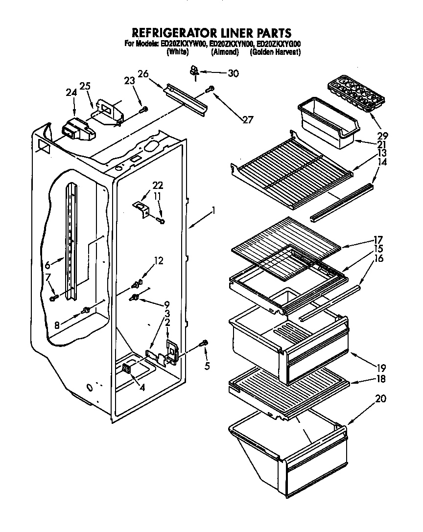 Whirlpool ED20ZKXYW00 refrigerator liner diagram