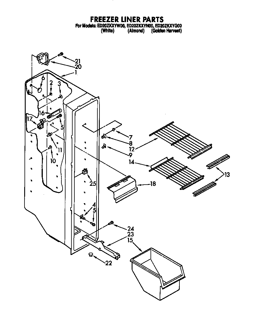 Whirlpool ED20ZKXYW00 freezer liner diagram