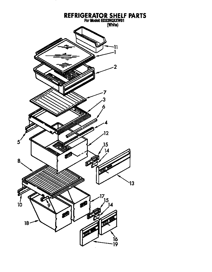 Whirlpool ED22RQXXN01 refrigerator shelf diagram
