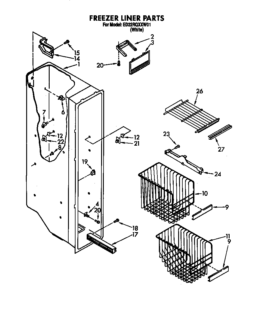 Whirlpool ED22RQXXN01 freezer liner diagram