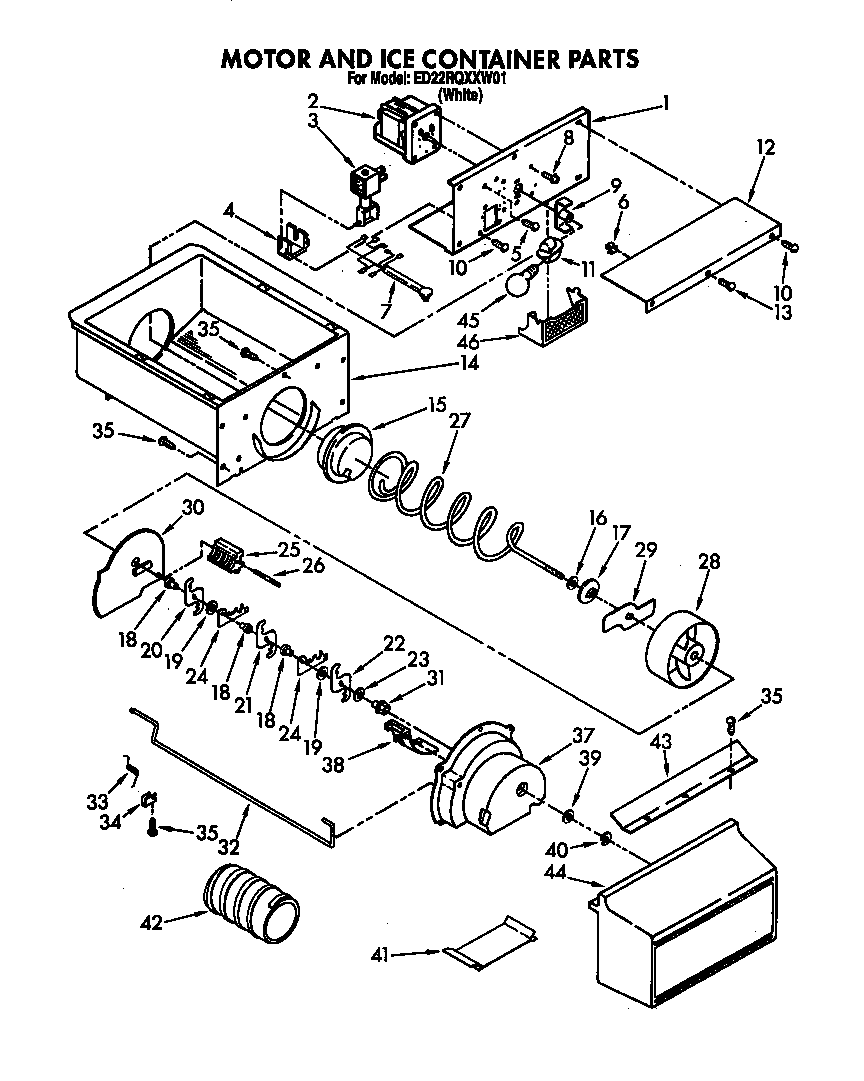 Whirlpool ED22RQXXN01 motor and ice container diagram