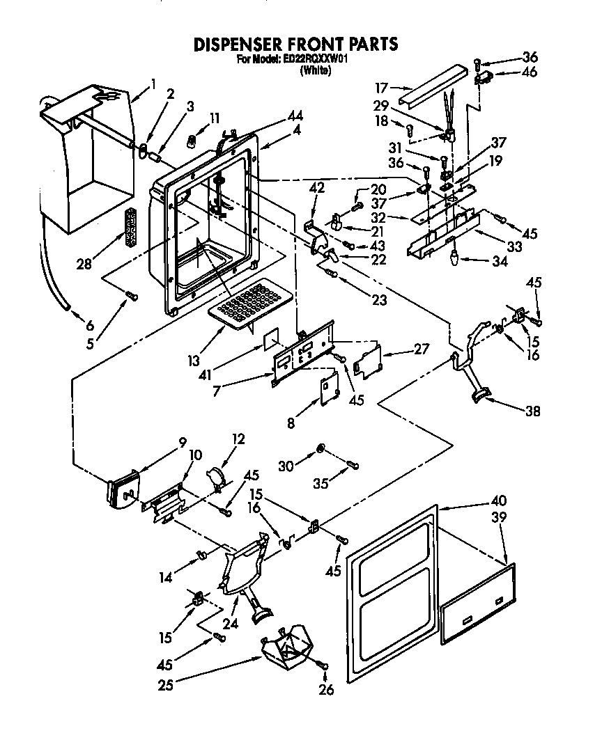 Whirlpool ED22RQXXN01 dispenser front diagram