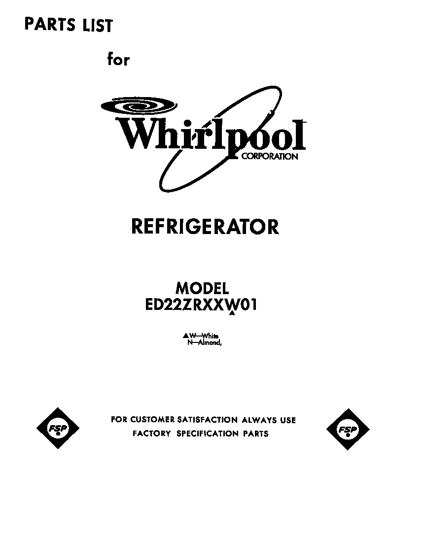 Whirlpool ED22ZRXXW01 front cover diagram