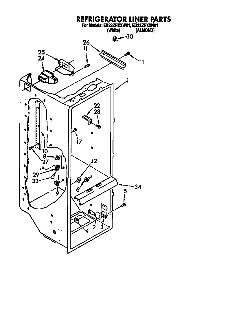 Whirlpool ED22ZRXXW01 refrigerator liner diagram