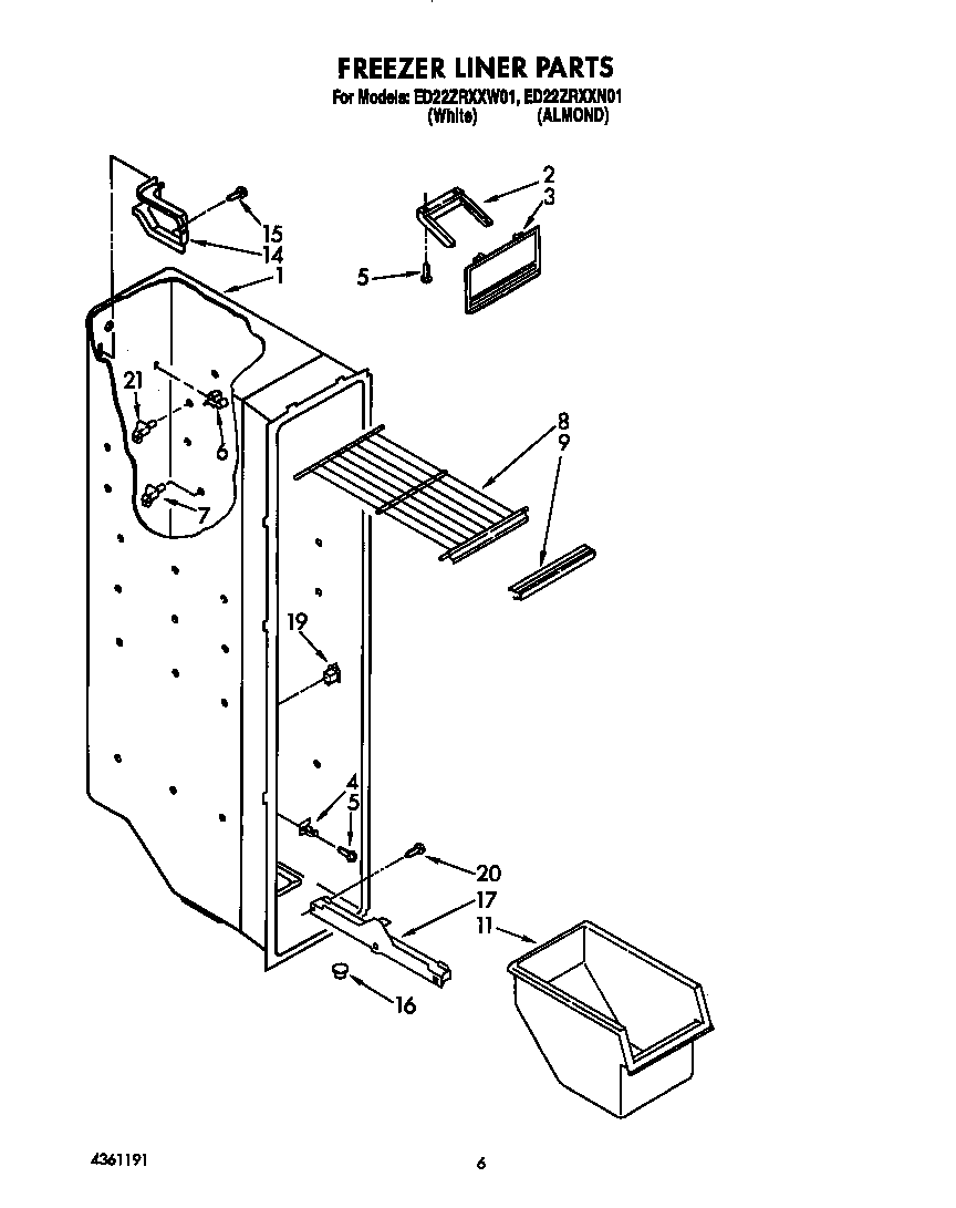 Whirlpool ED22ZRXXW01 freezer liner diagram