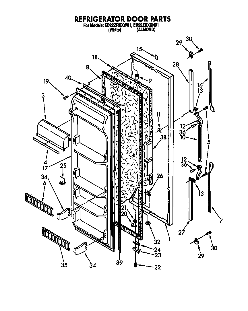 Whirlpool ED22ZRXXW01 refrigerator door diagram