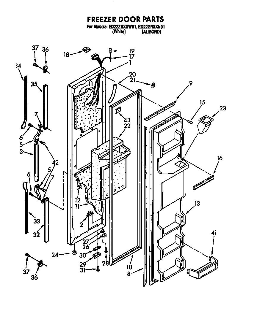 Whirlpool ED22ZRXXW01 freezer door diagram