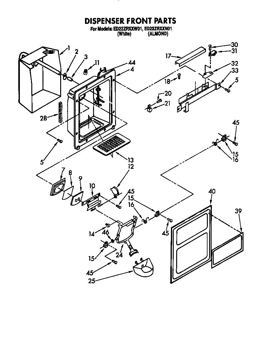 Whirlpool ED22ZRXXW01 dispenser front diagram