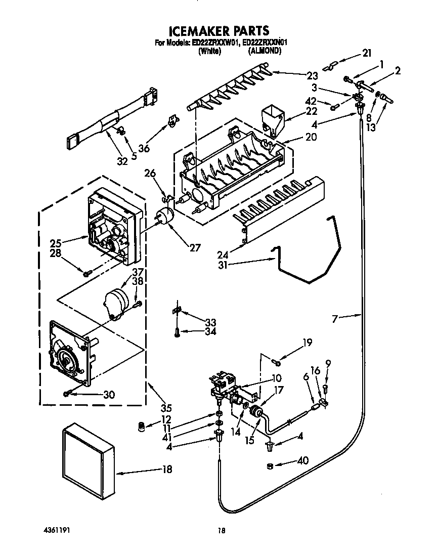 Whirlpool ED22ZRXXW01 icemaker diagram